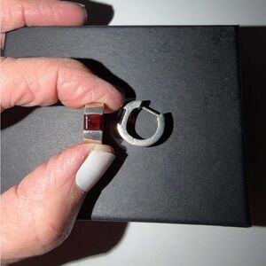 Vintage Sterling Silver and Garnet Hoop Earrings